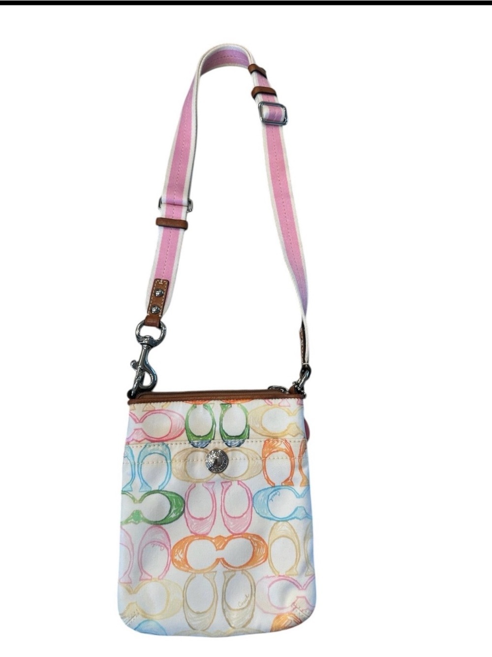 Coach Multicolor Signature Crossbody with Pink Strap